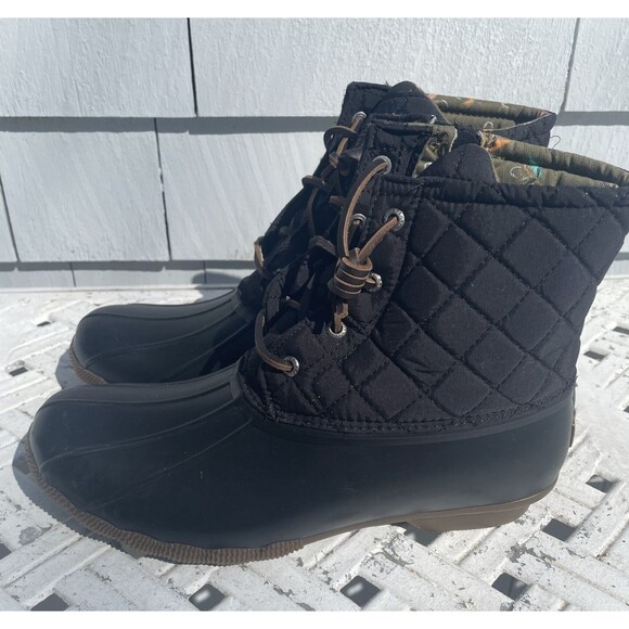Sperry Saltwater Black Waterproof Nylon Duck Rain Boots Womens Size 10 - Picture 1 of 6